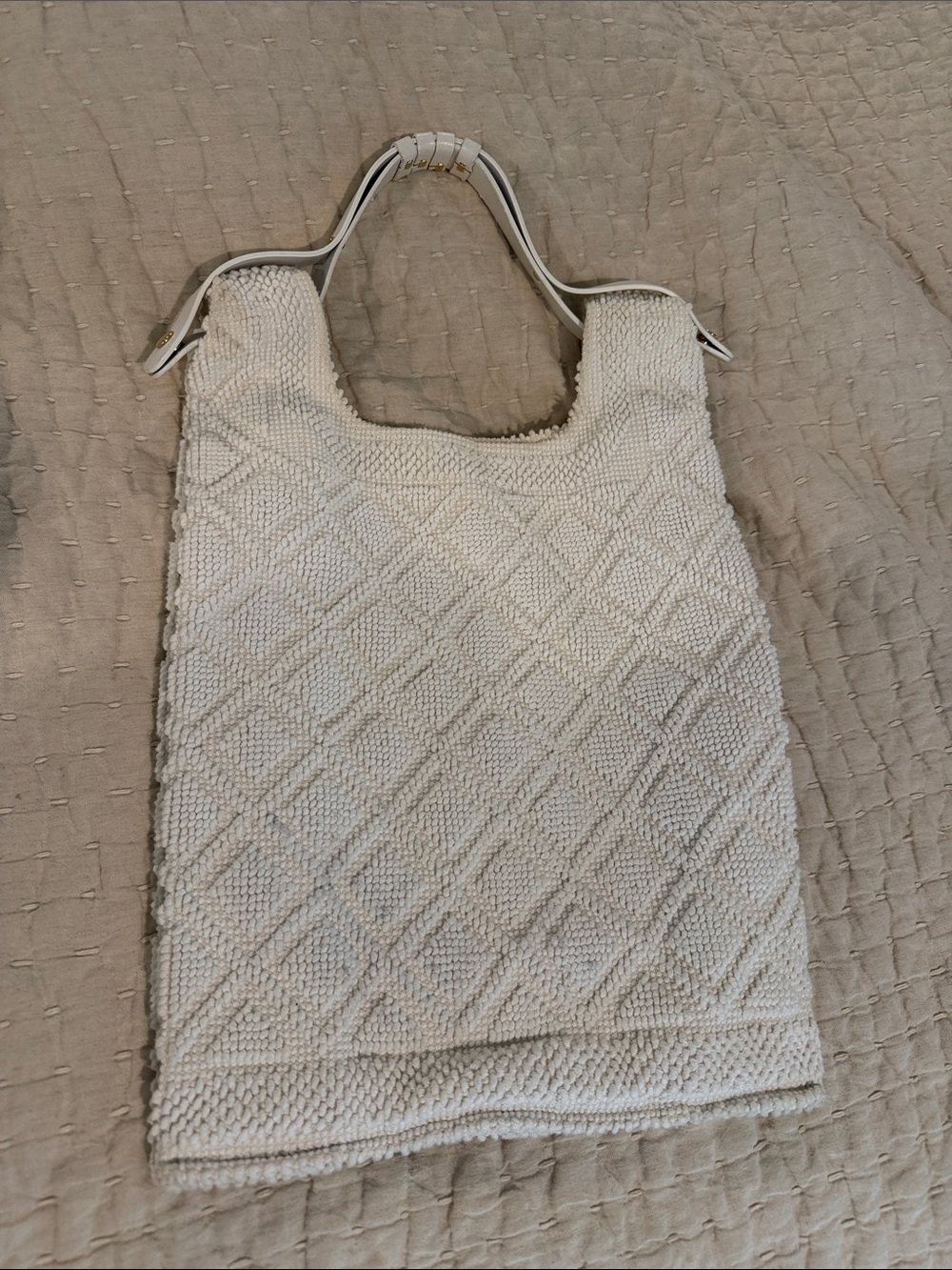 Textured Cream Knit Tote Bag